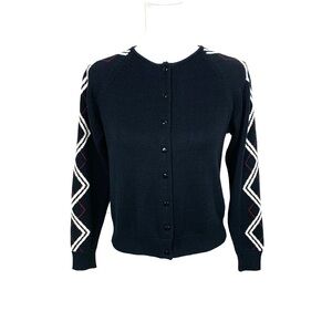 Vintage 80s Marisa Christina Women S Cardigan Black Argyle Dark Academia